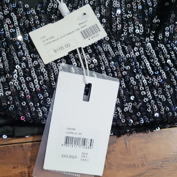 Sequin Embellished Black Crop Top - Picture 2 of 2